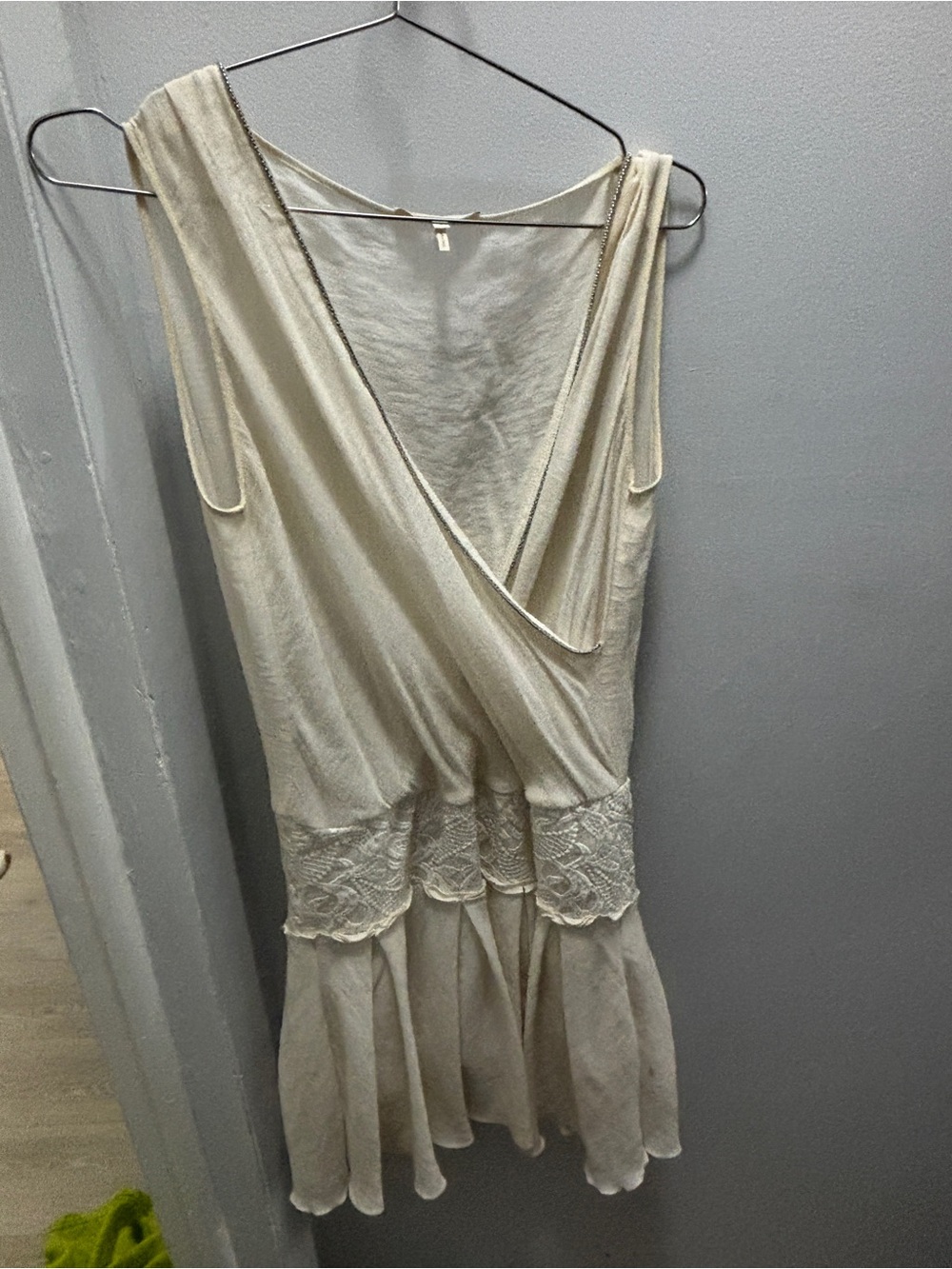 Maje Cream V-Neck Lace-Waist Mini Dress